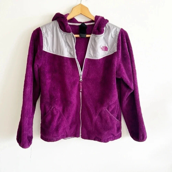 The North Face Other - North face girls purple/gray fleece zip up hooded jacket size XL